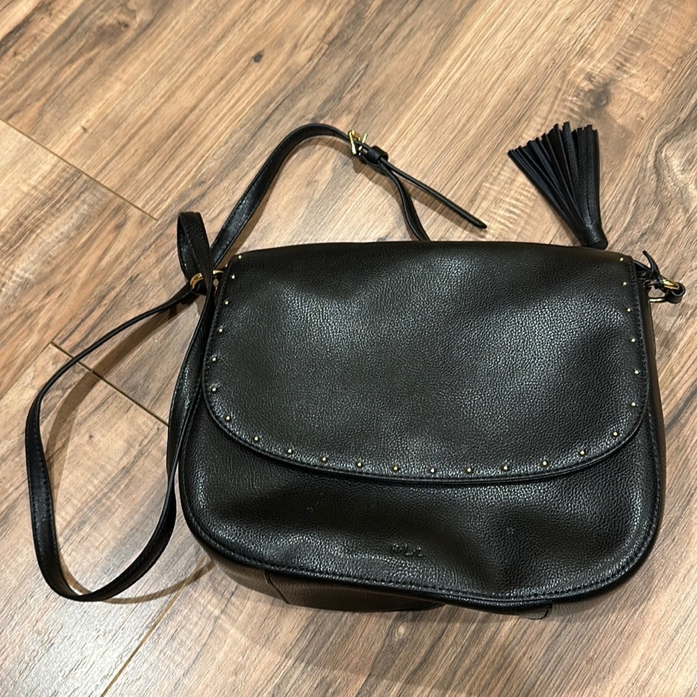 Ralph Lauren Cow Leather Shoulderbag, Black Leather Crossbody, RLL Studded Bag